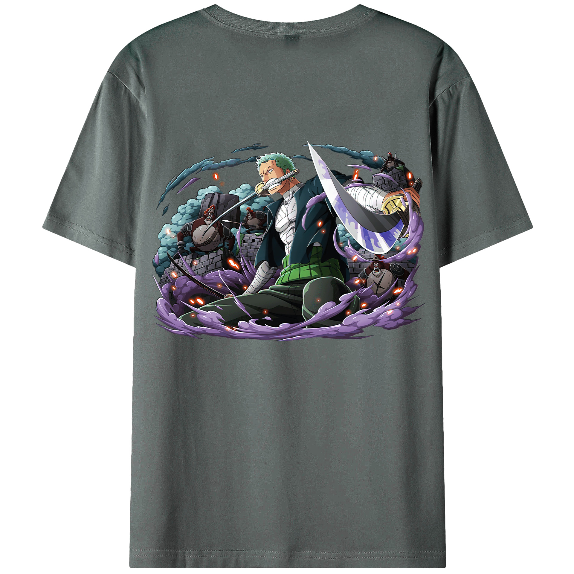 ワンピース ロロノア・ゾロ ONE PIECE Roronoa Zoro 綿100％ メンズ半袖Tシャツ（バックプリント） 通気性